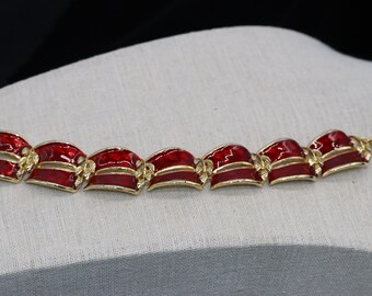 Vintage Christmas Red Enamel Link Bracelet