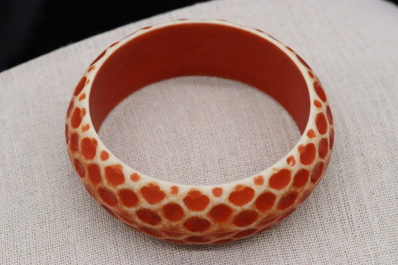 Vintage Acrylic Orange Animal Honeycomb Print Ban… - image 1