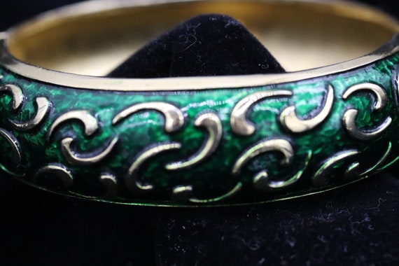 Vintage Signed Marcel Boucher Green Enamel Bracel… - image 2