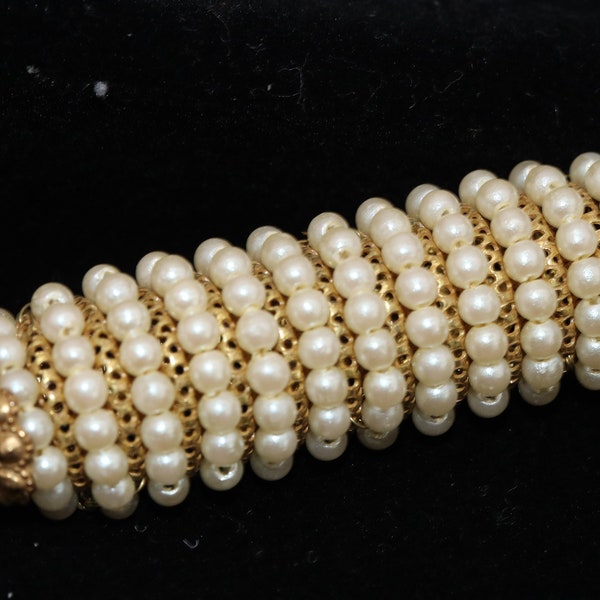 Vintage Signed Miriam Haskell 2" Cylinder Shaped Brooch Pin Faux Pearl Covered