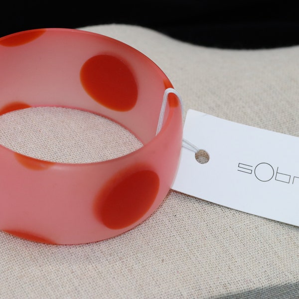 Signed Sobral Frosted Pink Red Polka Dot Bangle Bracelet