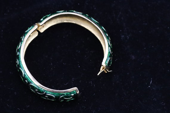 Vintage Signed Marcel Boucher Green Enamel Bracel… - image 4