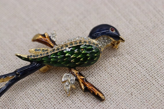 Vintage SPHINX England Rhinestone Enamel Bird Bro… - image 2