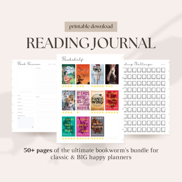 Reading Journal & Planner Inserts | The Happy Planner Printable Templates | Reading Journal Book Tracker | Book Covers Templates