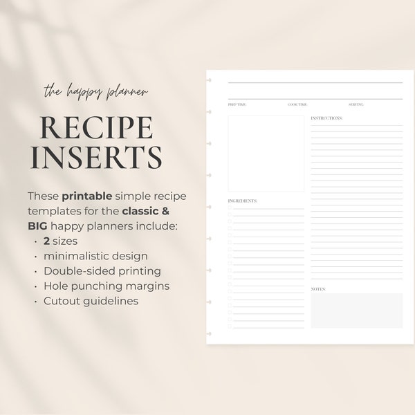 Recipe Template for The Happy Planners | Family Recipe Journal Inserts