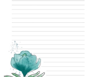 Blue Watercolor Flower Theme | Stationary| Writing Paper