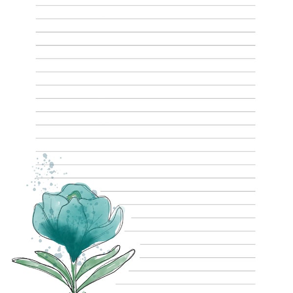 fancy writing paper printable Blue Watercolor Flower Theme | Stationary| Writing Paper