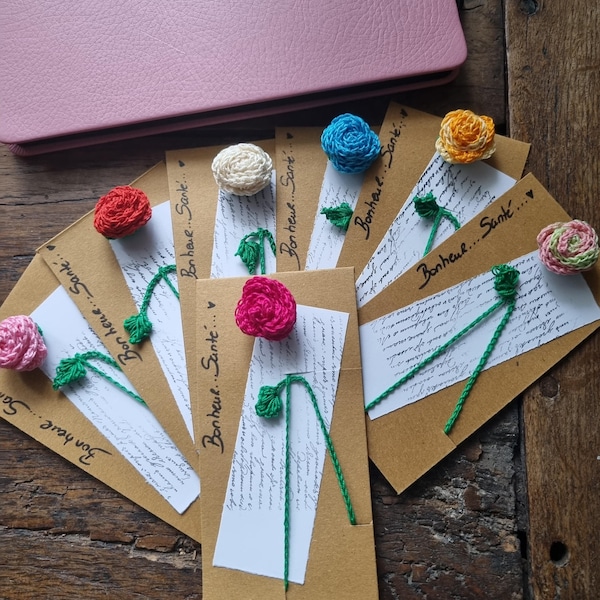 Marque-page – Marque place Coton – rose – carte vœux – simple minimaliste crochet – prêt à offrir