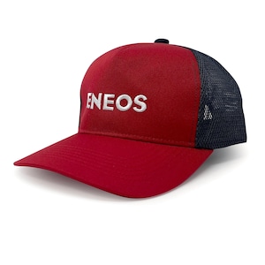 May include: A red and black baseball cap with a white embroidered logo that says "ENEOS".