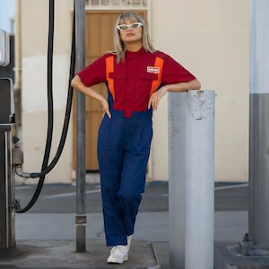 Retro Women's JDM Eneos Oil Short Sleeve Jumpsuit Coveralls Tsunagi Suite