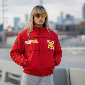 Ny Retro JDM Japan Showa 1990-tals Formula Shell Sekiyu Vinterjacka Röd
