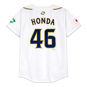 Camiseta Majestic Japan del Clásico Mundial de Béisbol WBC 2013 de Yuichi Honda n.° 46, blanca
