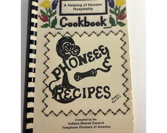 Vintage Helping Of Hoosier Hospitality Phoneee Recipes Spiral Cookbook 1983 USA
