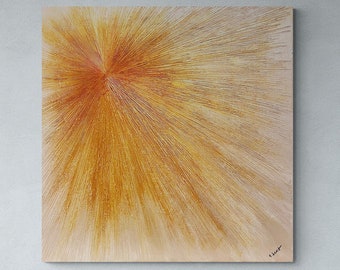 Sunshine Abstract Painting. Shining Gold Sunburst. Sunset Bright Sky Acrylic Painting. Textured Wall Décor. Modern Christmas Gift.