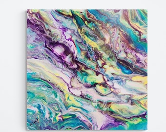 Original Abstract Acrylic Pour Fluid Art Painting Enigma 12x16” Canvas Acrylic Pouring Art High Gloss Varnish Contemporary Art