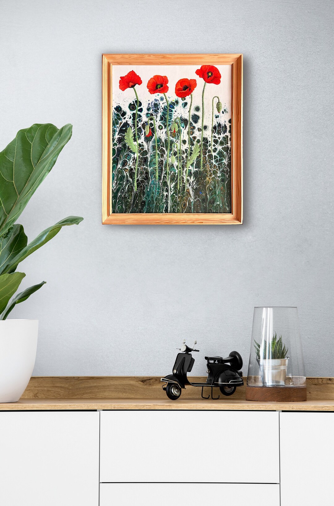 Red Poppies Abstract Fluid Art Painting Acrylic Dutch Pour and Oil ...