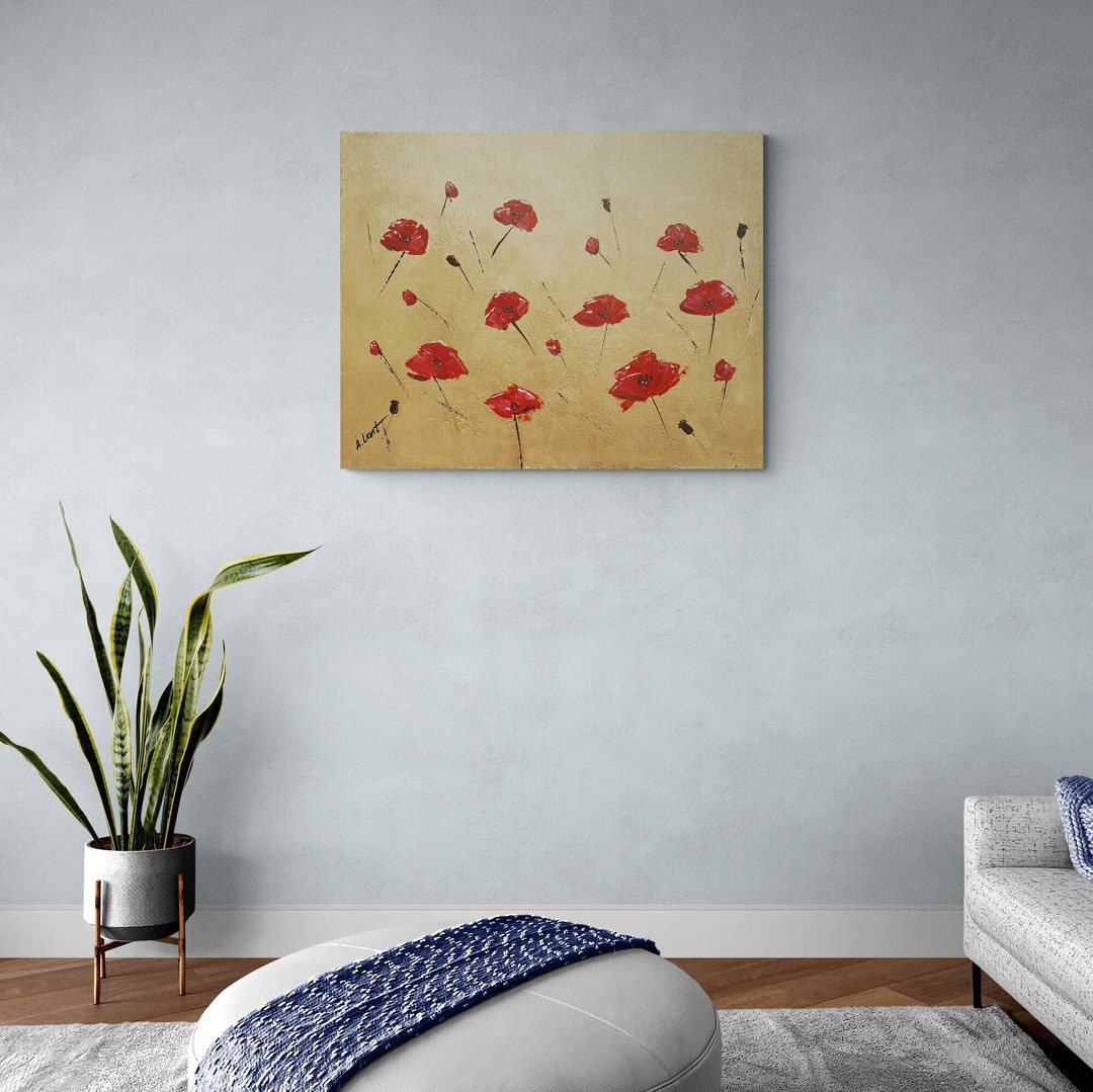 Red Poppies Interior Painting, Texture Décor for Home or Office, Modern ...