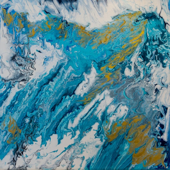 Original Pouring Fluid Sea Inspired Blue Water Painting Etsy