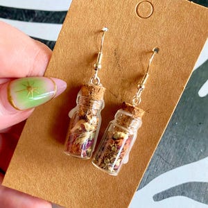 Self Love Spell Jar Earrings, handmade, dangle earrings wax sealed