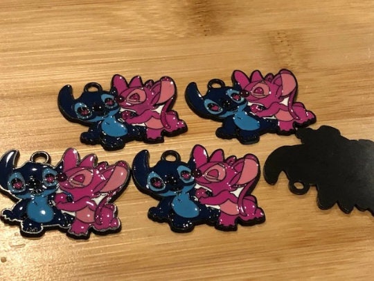 5 pcs Angel and Stitch from Lilo & Stitch l Black Enamel Charms l Angel Hugging on Stitch - Thumbnail 3