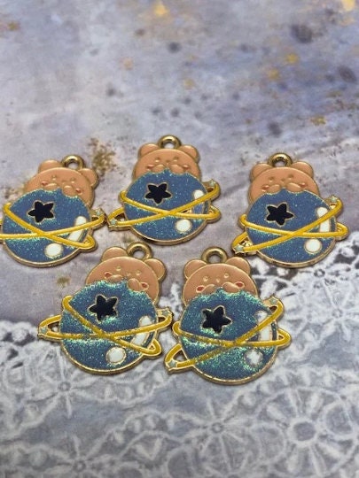 5 pcs Planet Bear Enamel Charms l Bear Charms l Planet Charm W3