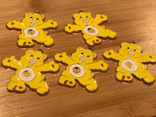 5pcs Care Bear l Sunshine Bear l Yellow Enamel Charm l 80's Memories l Land without Feelings UUU1.6 - Thumbnail 2