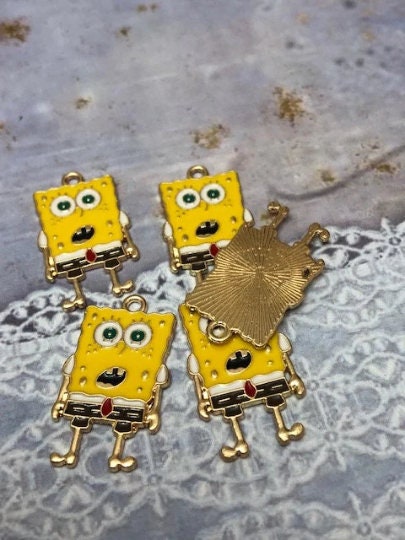 5 pcs Spongebob Shocked Looking Forward Hands Down l Nickelodeon Enamel Charms Y2 - Thumbnail 2