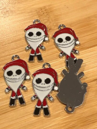 5 pcs Jack Skeleton as Santa Claus Nightmare Before Christmas White Face Black Eyes Disney Enamel Charms Q4 - Thumbnail 2