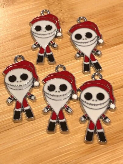 5 pcs Jack Skeleton as Santa Claus Nightmare Before Christmas White Face Black Eyes Disney Enamel Charms Q4