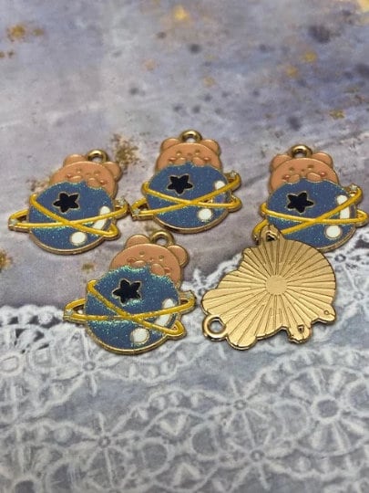 5 pcs Planet Bear Enamel Charms l Bear Charms l Planet Charm W3 - Thumbnail 2