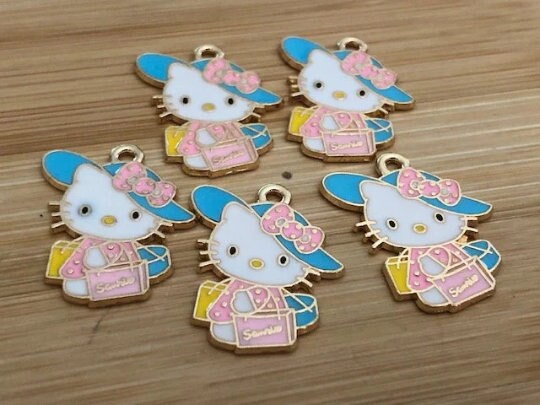 5 pcs HK with Shopping Bags and Fancy Blue Hat l Adorable l Enamel Charms S1