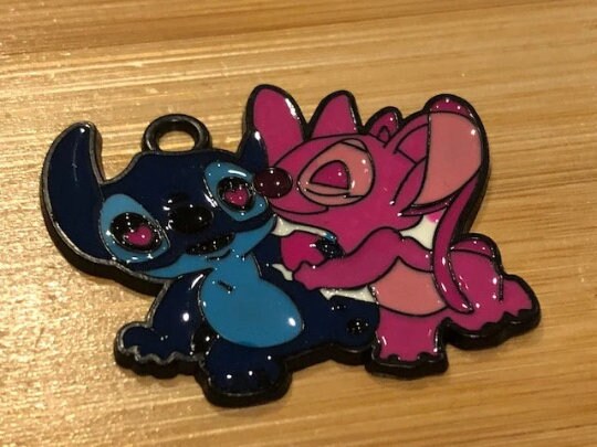 5 pcs Angel and Stitch from Lilo & Stitch l Black Enamel Charms l Angel Hugging on Stitch
