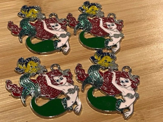 4 pcs Little Mermaid Ariel and Flounder l Disney Enamel Charms