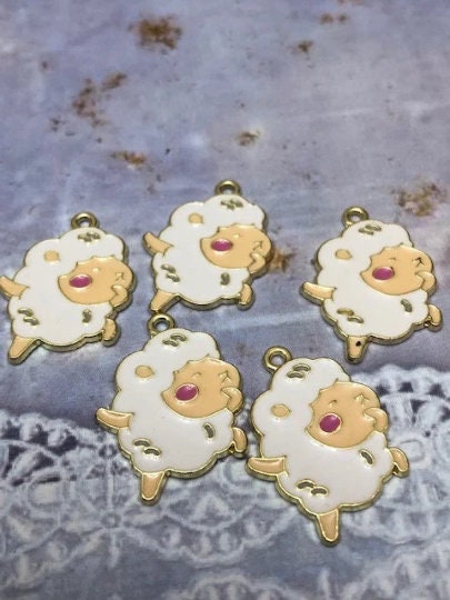 5 pcs Cartoon Sheep l Fluffy Sheep l Enamel Charms W1