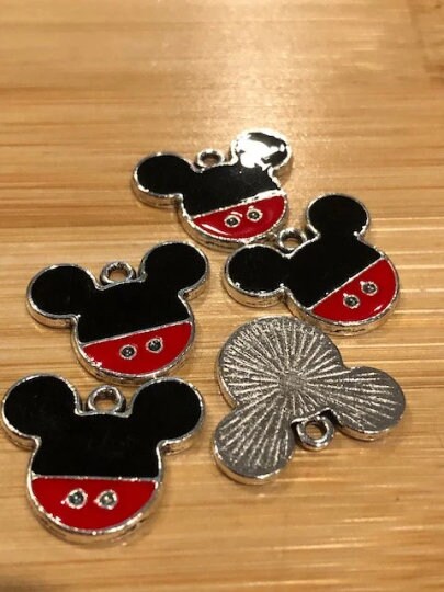 5 pcs Mickey Mouse Two Tone l Black Ears Red Shorts l Silver Tone l Enamel Charms Q4 - Thumbnail 2