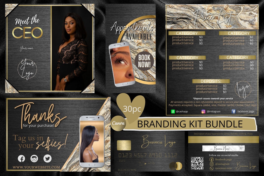 30pc Black & Gold Branding Kit, Social Media Posts, Business Bundle Kit ...