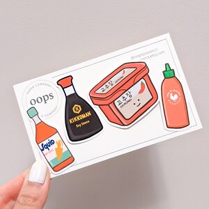 Asian Sauce Sticker Bundle Set of 4 - Soy Sauce, Fish Sauce, Sriracha, Gochujang, Asian Food