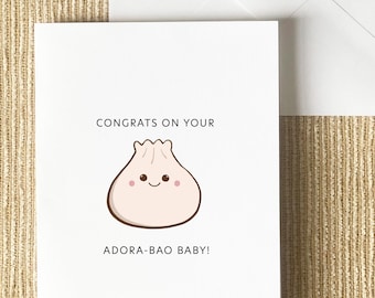 Carte Adora Bao - Punny asiatique, voeux drôle mignon, bébé, félicitations, nouveau-né, nourriture et boisson