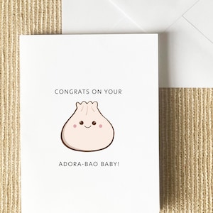 Carte Adora Bao - Punny asiatique, voeux drôle mignon, bébé, félicitations, nouveau-né, nourriture et boisson