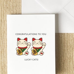Carte chats porte-bonheur - Punny asiatique, voeux mignons, carte d'invité de mariage, mariage, anniversaire, célébration