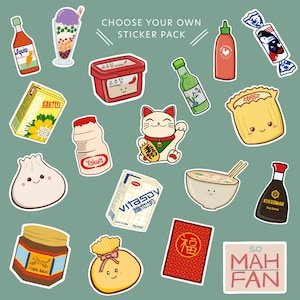 Stickerpakket - Kies je eigen combinatie - Aziatisch eten en drinken, schattige stickers