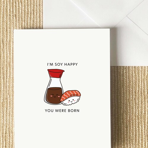 Soy Happy Card - Asian Punny, Funny Cute Greeting, Birthday, Celebration, Party, Food & Drink