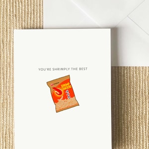Carte de craquelins aux crevettes - Punny asiatique drôle mignon voeux, anniversaire, amitié, Saint-Valentin, anniversaire, nourriture et boisson