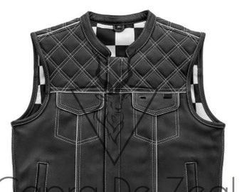 Men's Leather Vest Biker Leather Hunt Club Vest Biker Vest Motorcycle Waistcoat Race Club Vest