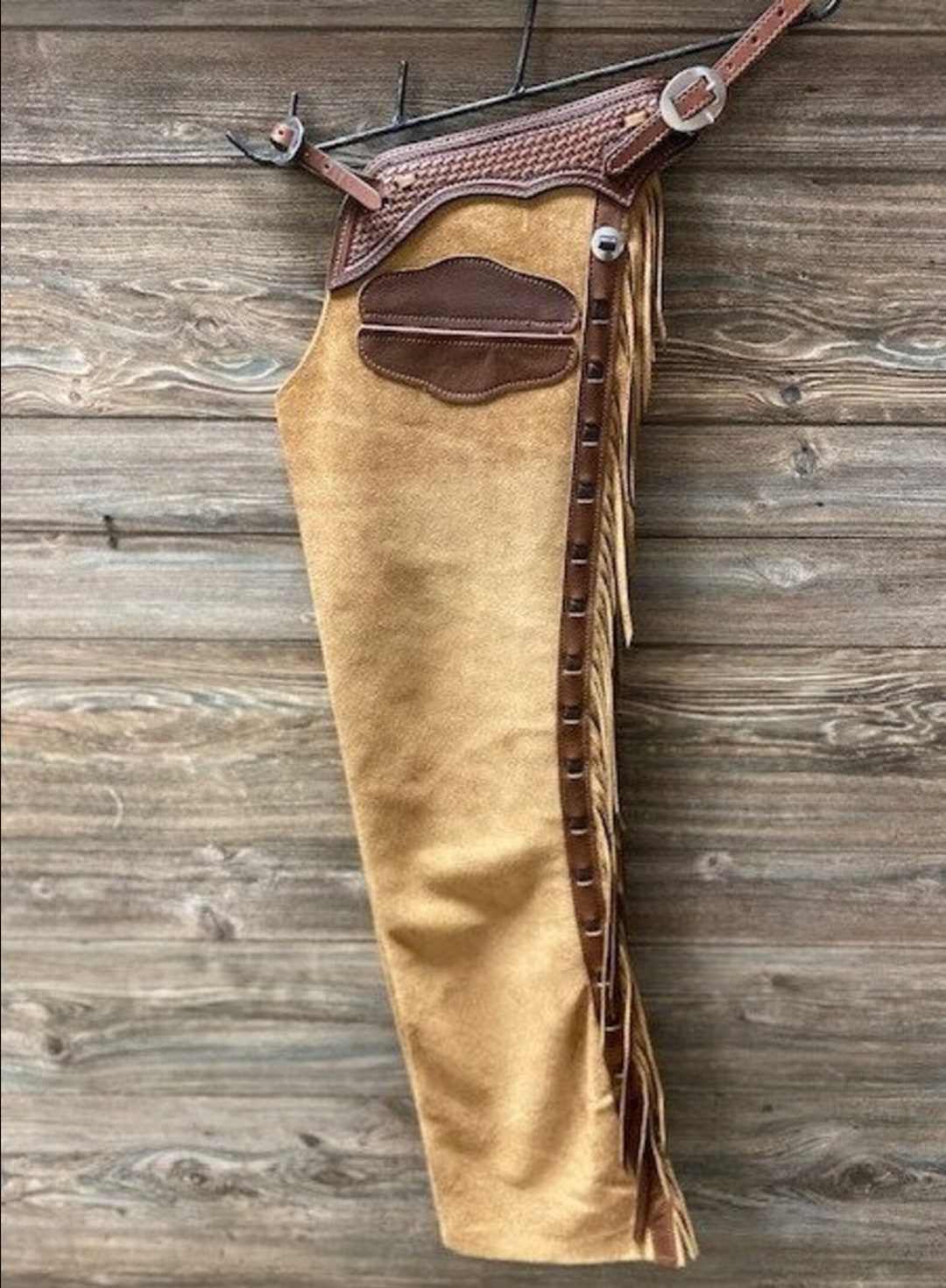 Native American Cowboy Style Chap Hand Made Buck Skin Suede Leather