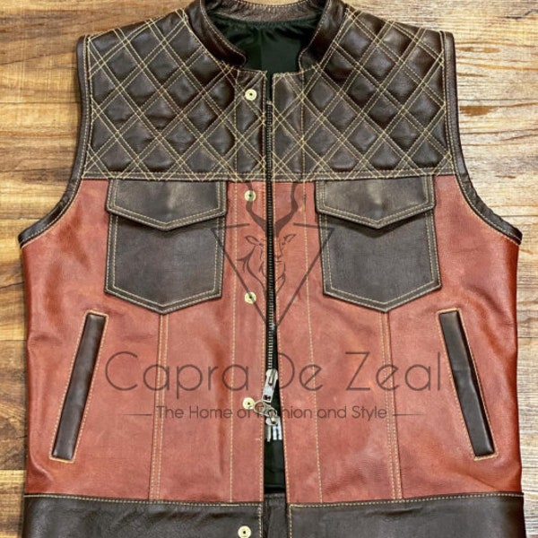 Men's Leather Vest Handmade Regel Leather Hunt Club Style Vest Biker Vest Waistcoat