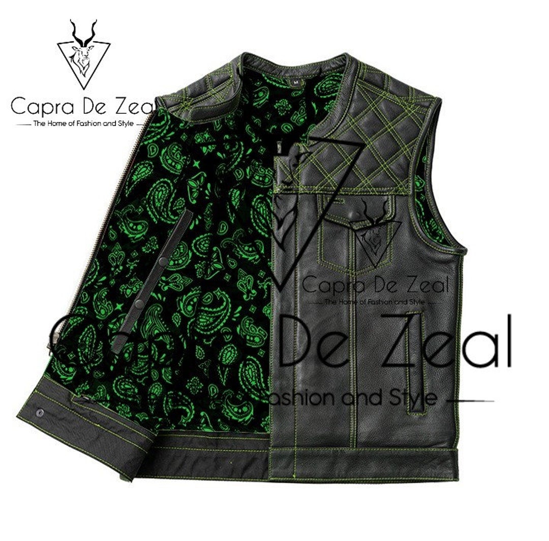 Men's Motorcycle Vest Biker Leather Vest Handmade Stitch Etsy