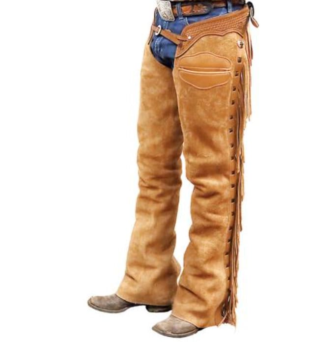 Native American Cowboy Style Chap Hand Made Buck Skin Suede Leather Pant Rodeo Chap Mountain Men Western Light Brown Leather