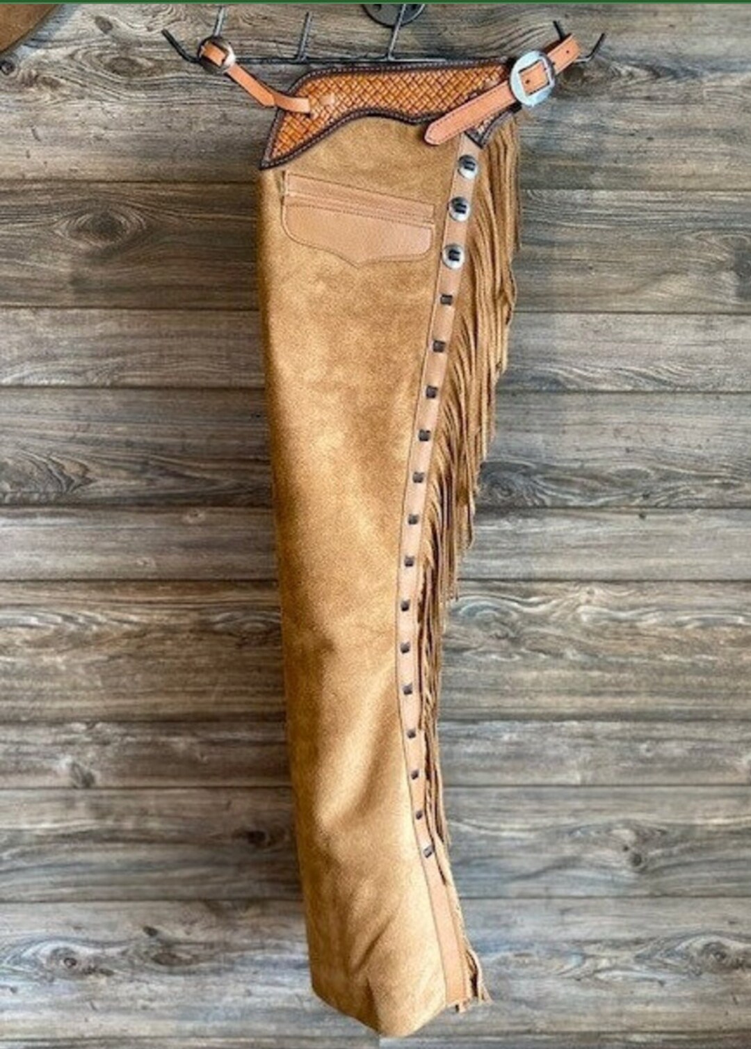 Native American Cowboy Style Chap Hand Made Buck Skin Suede Leather