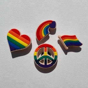 4 Rainbow Shoe Charms, Peace, Love, Heart